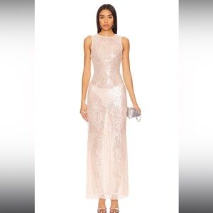 Camila Coelho Sheer Lace Maxi Dress in Light Pink